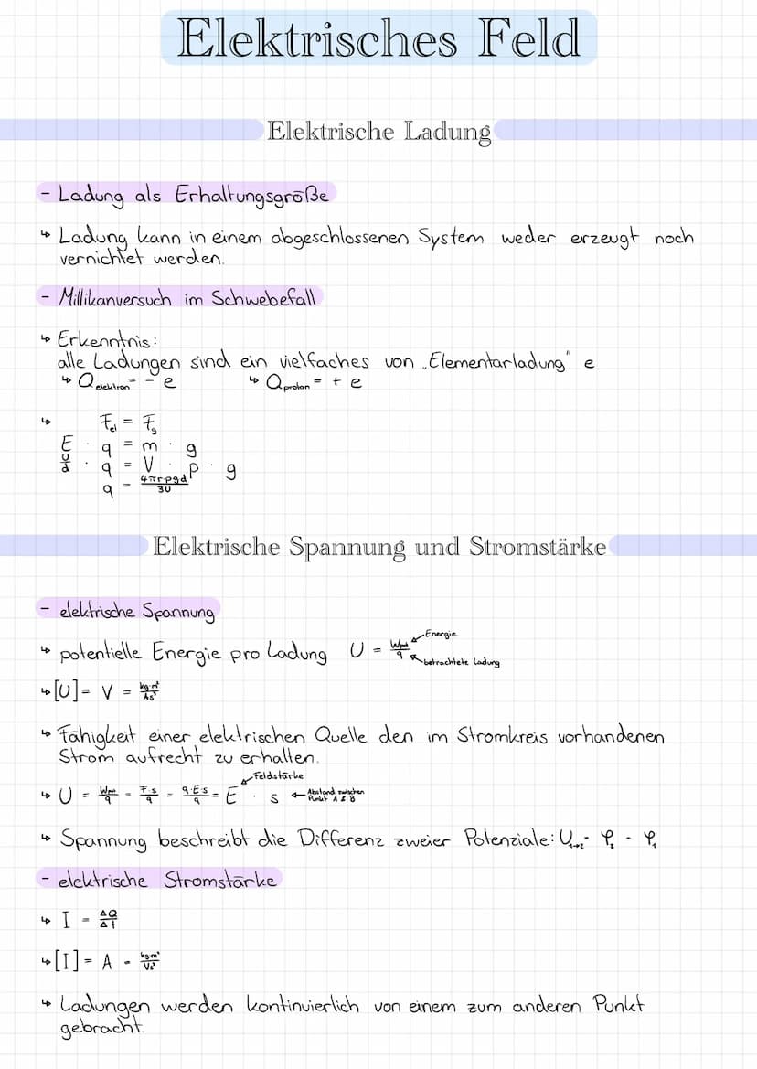4
- Ladung als Erhaltungsgröße
Ladung kann in einem abgeschlossenen System weder erzeugt noch
vernichtet werden.
- Millikanversuch im Schweb