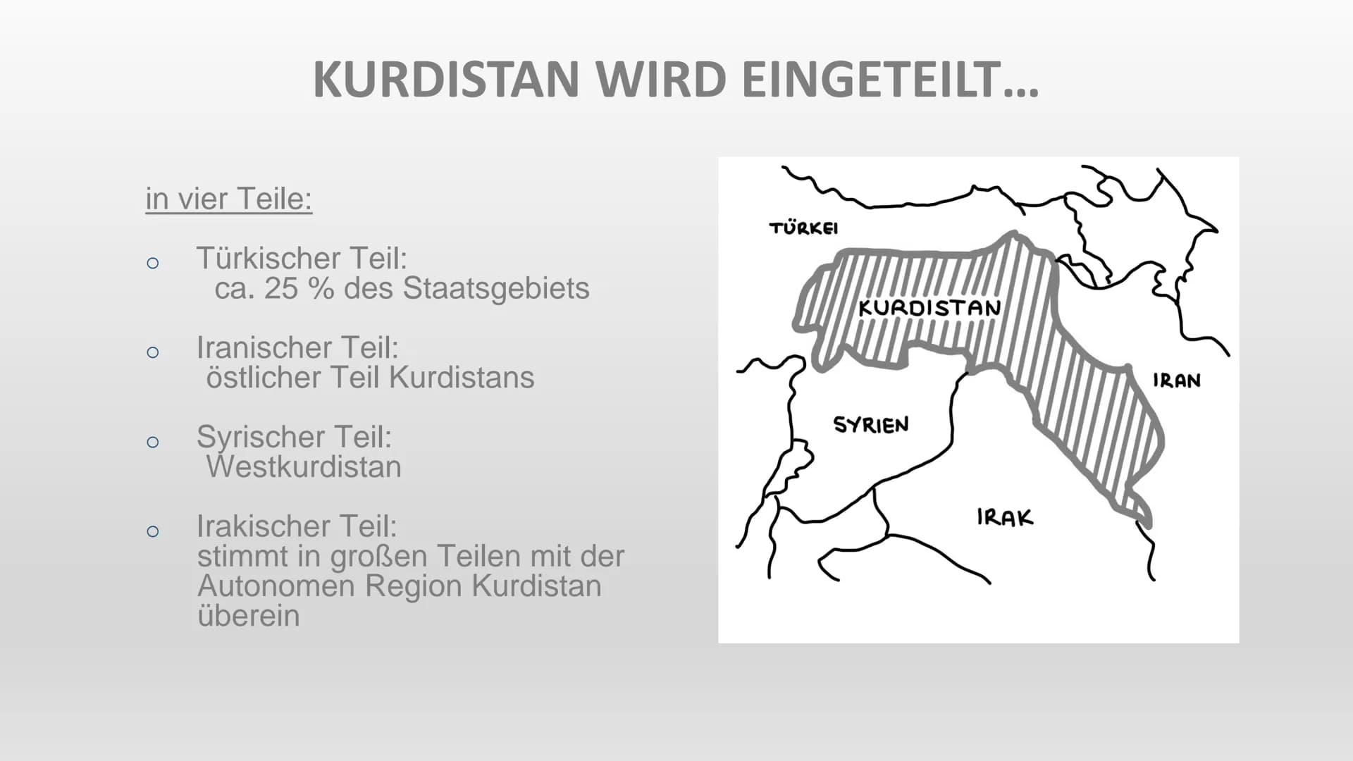 VÖLKER OHNE STAAT
Lucie, Antoina, Omjail Herr Wolf| GGK 1. Was braucht ein Staat?
2. Kurdistan
O Informationen
O Einteilung
O Ursprung und B