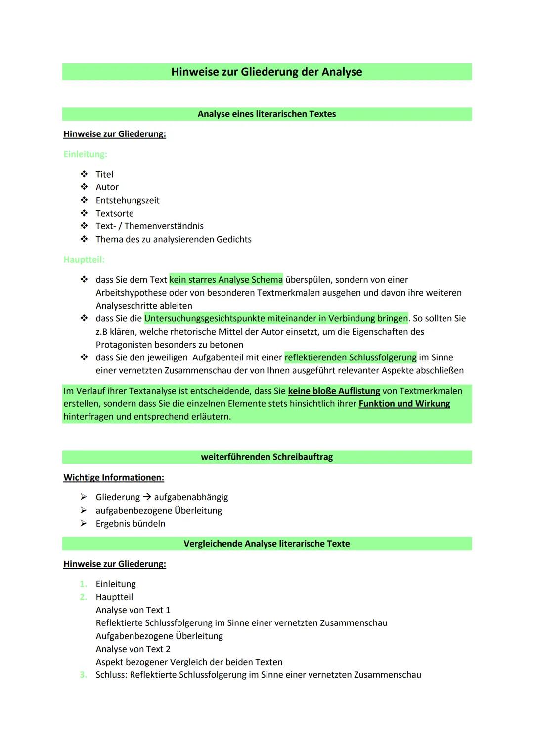  Analyse von literarischen Texten& Hinweise zur Gliederung von Analysen