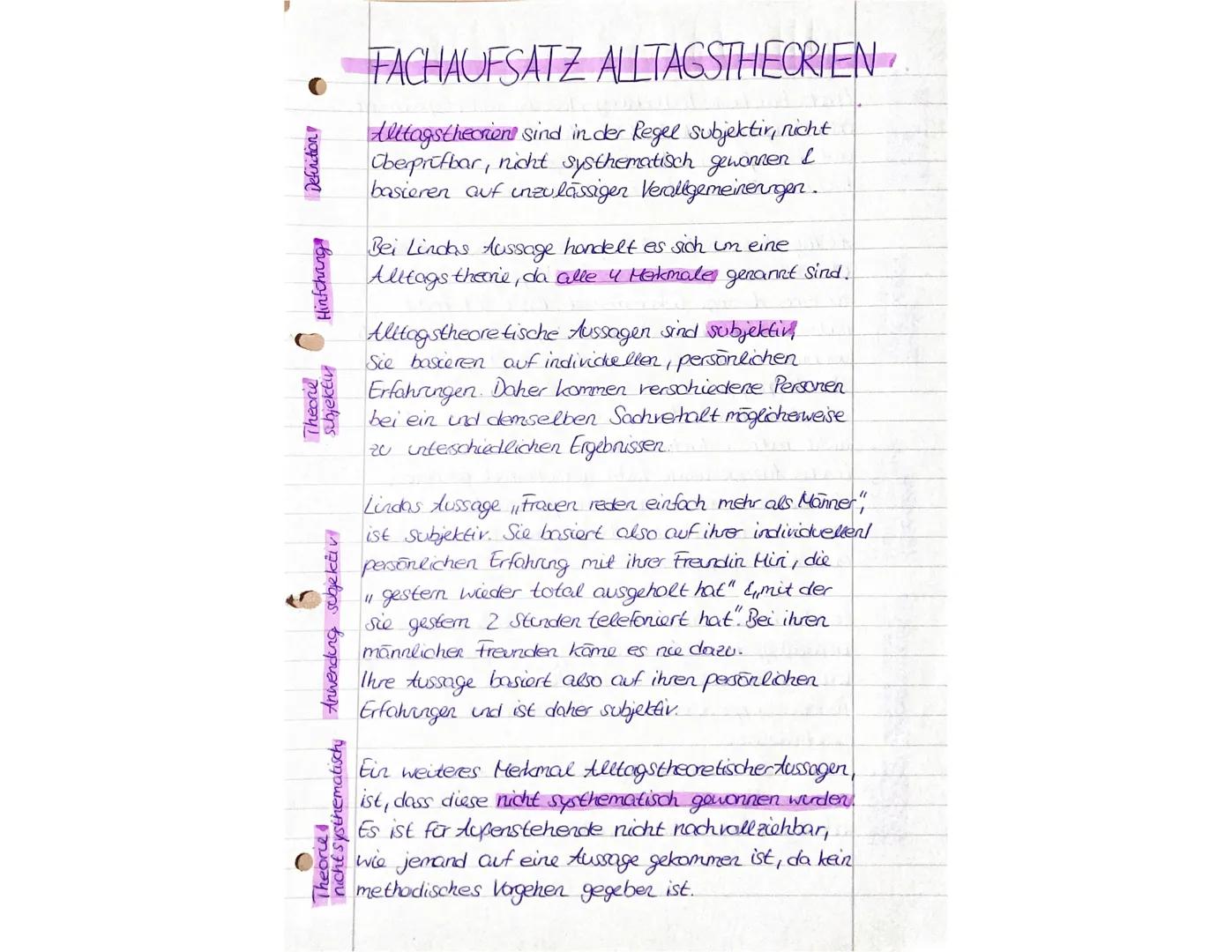 Definition
Hinführung
Theorie
subjektiv
nicht systhematischy Anwending subjeküv
Theorie!
●
FACHAUFSATZ ALLTAGSTHEORIEN
Alltagstheorien sind 