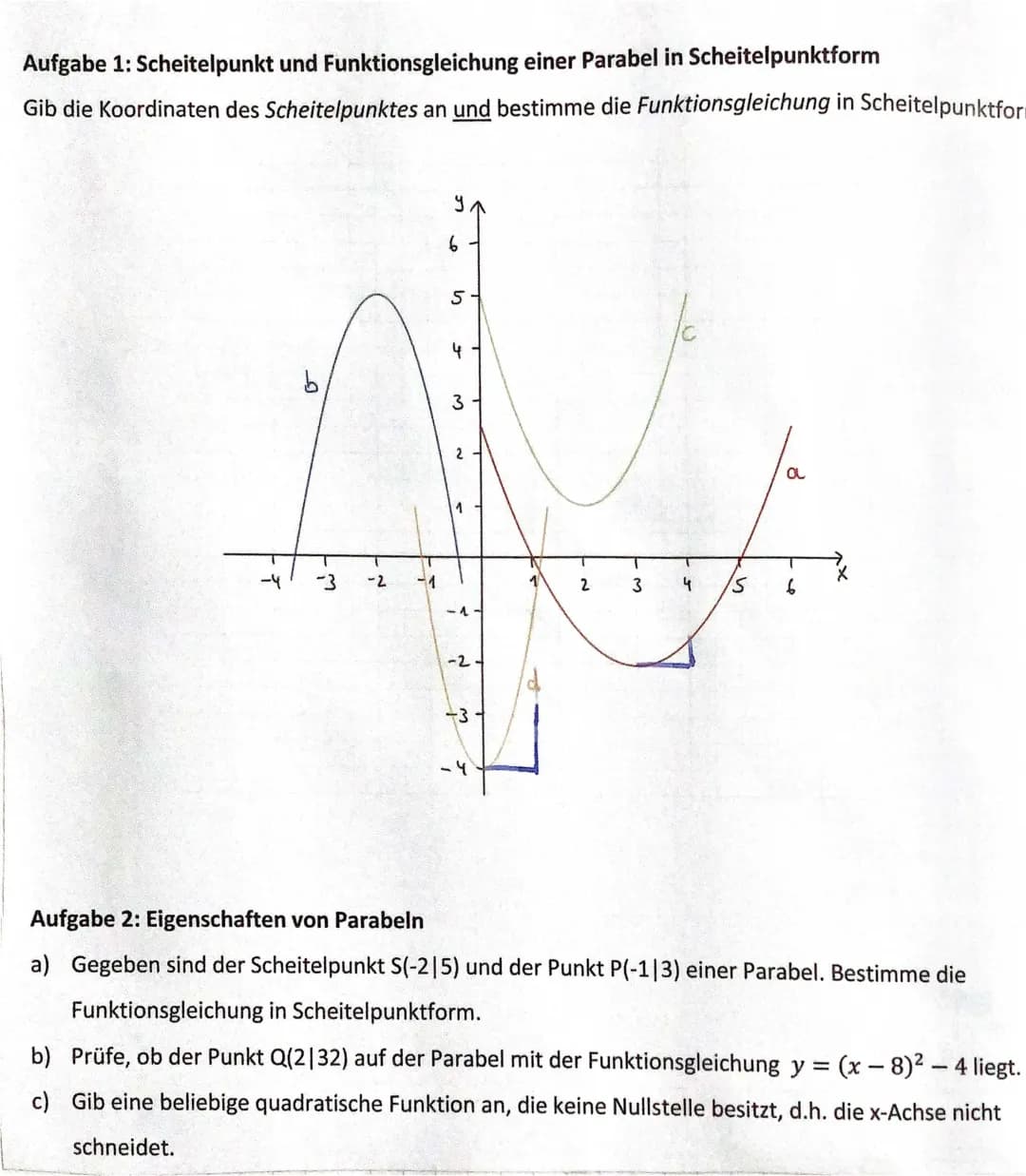 Parabel Themen: Scheitelpunkt, Funktionsgleichung, Normalenform, Eigenschaften, im Alltag