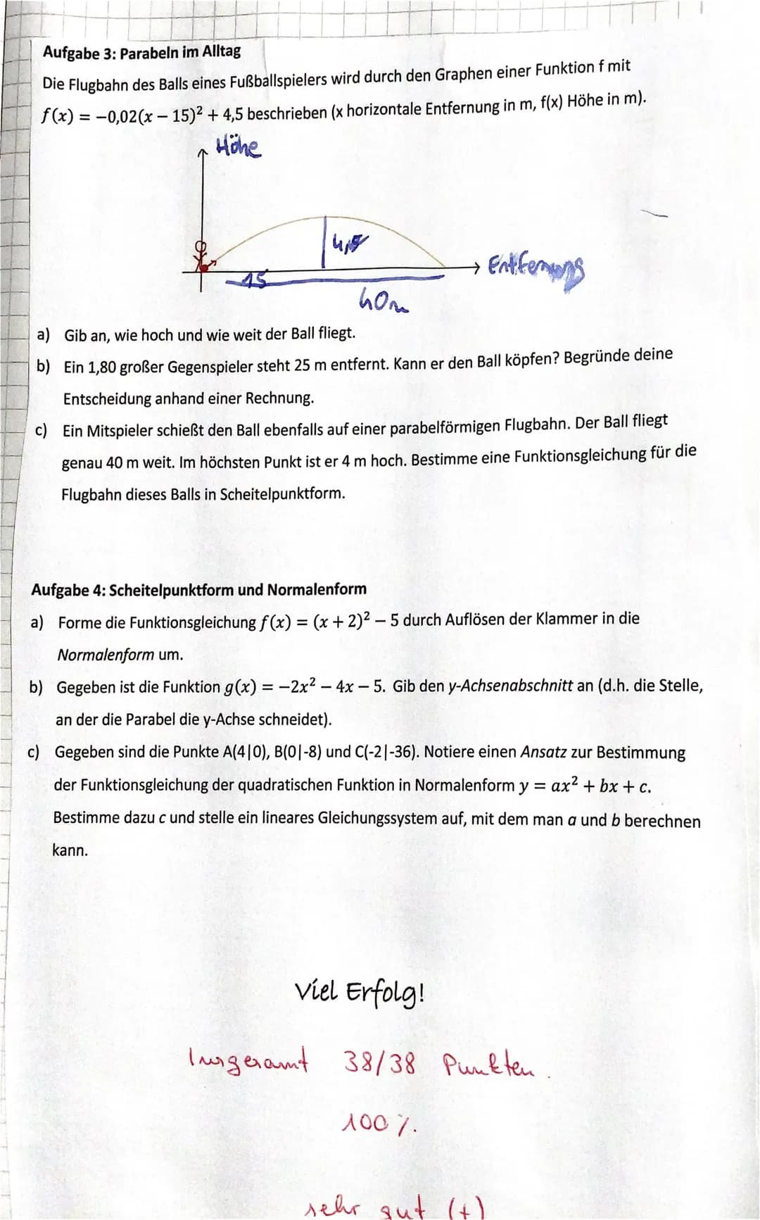 Aufgabe 1: Scheitelpunkt und Funktionsgleichung einer Parabel in Scheitelpunktform
Gib die Koordinaten des Scheitelpunktes an und bestimme d