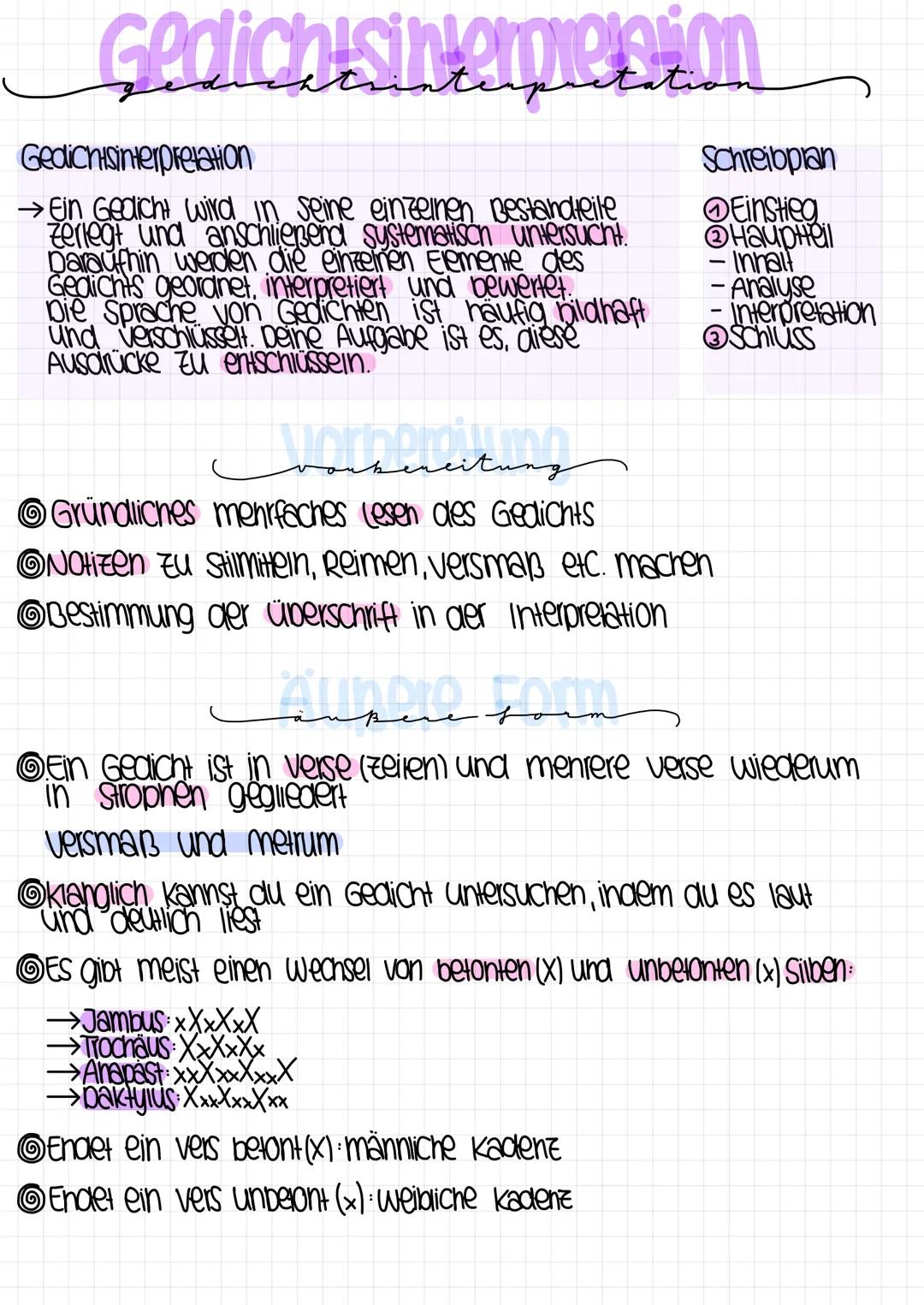 # Gedichisinterpresion
Gedichisinterpretation

→Ein Gedicht wird in seine einzelnen Bestandteile
zerlegt und anschließend systematisch unter
