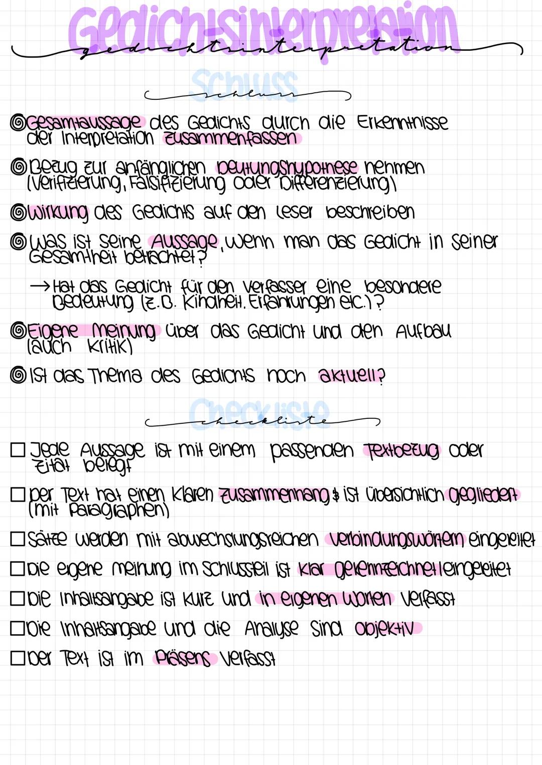 # Gedichisinterpresion
Gedichisinterpretation

→Ein Gedicht wird in seine einzelnen Bestandteile
zerlegt und anschließend systematisch unter