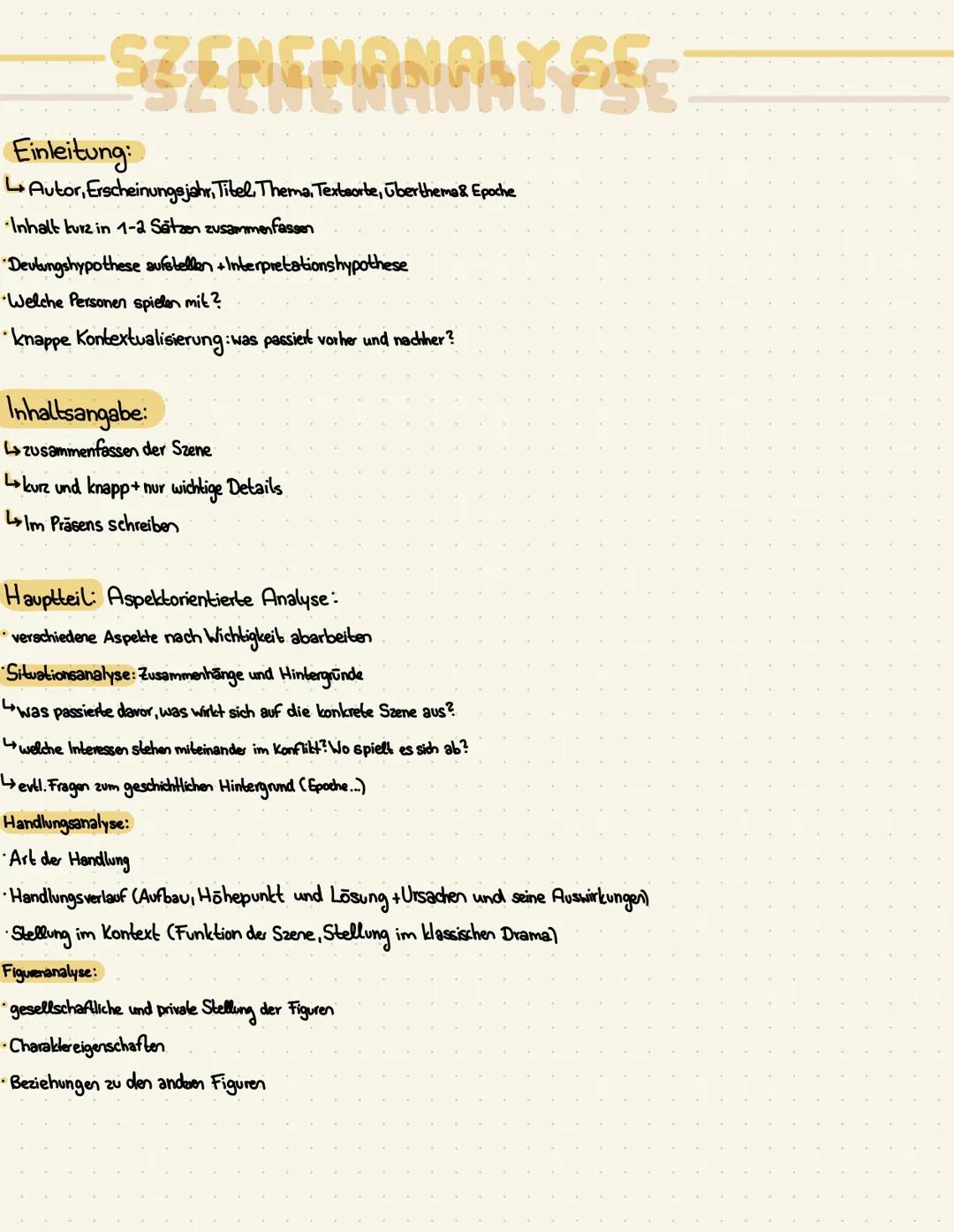 SZEKCHANALYSEE
ને
Einleitung:
↳ Autor, Erscheinungsjahr, Titel, Thema, Textsorte, überthema& Epoche
-Inhalt kurz in 1-2 Sätzen zusammenfasse