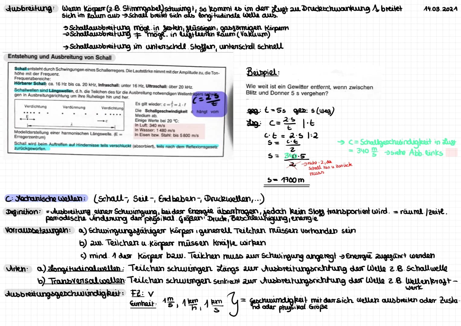 Ausbreitung: Wenn Körper (z. B. Stimmgabel) schwingt, so kommt es in der Luft zu Druckschwankung Abreitet
sich im Raum aus →→Scholl breitet 