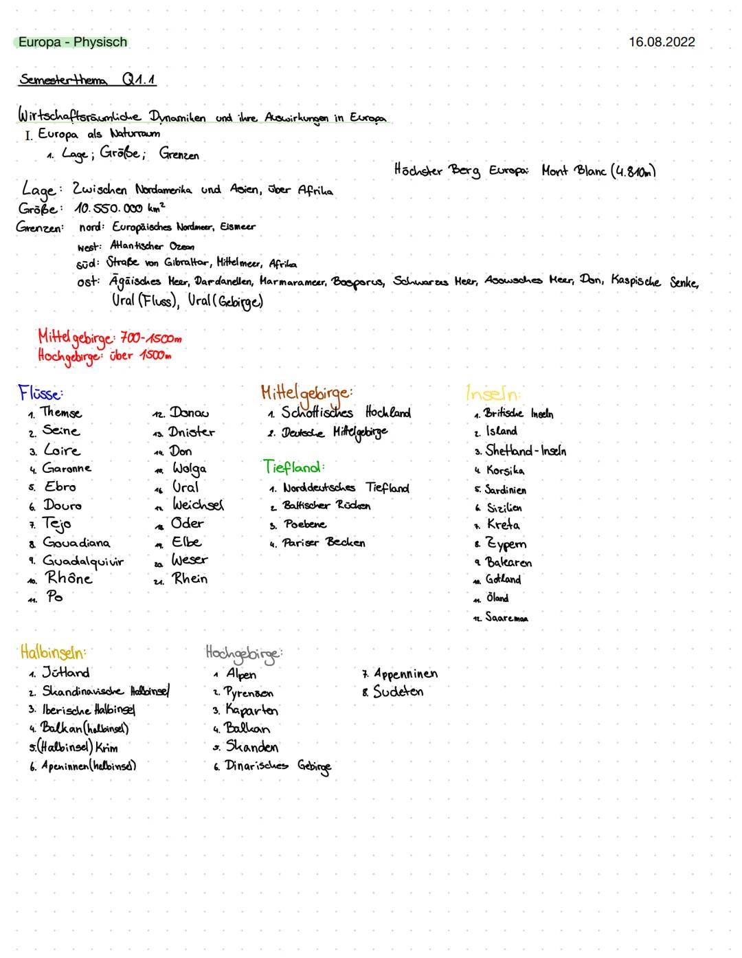 8
6
45
4 Europa - Physisch
Semesterthema Q1.1
Wirtschaftsräumliche Dynamiken und ihre Auswirkungen in Europa.
I. Europa als Naturraum
Lage; 