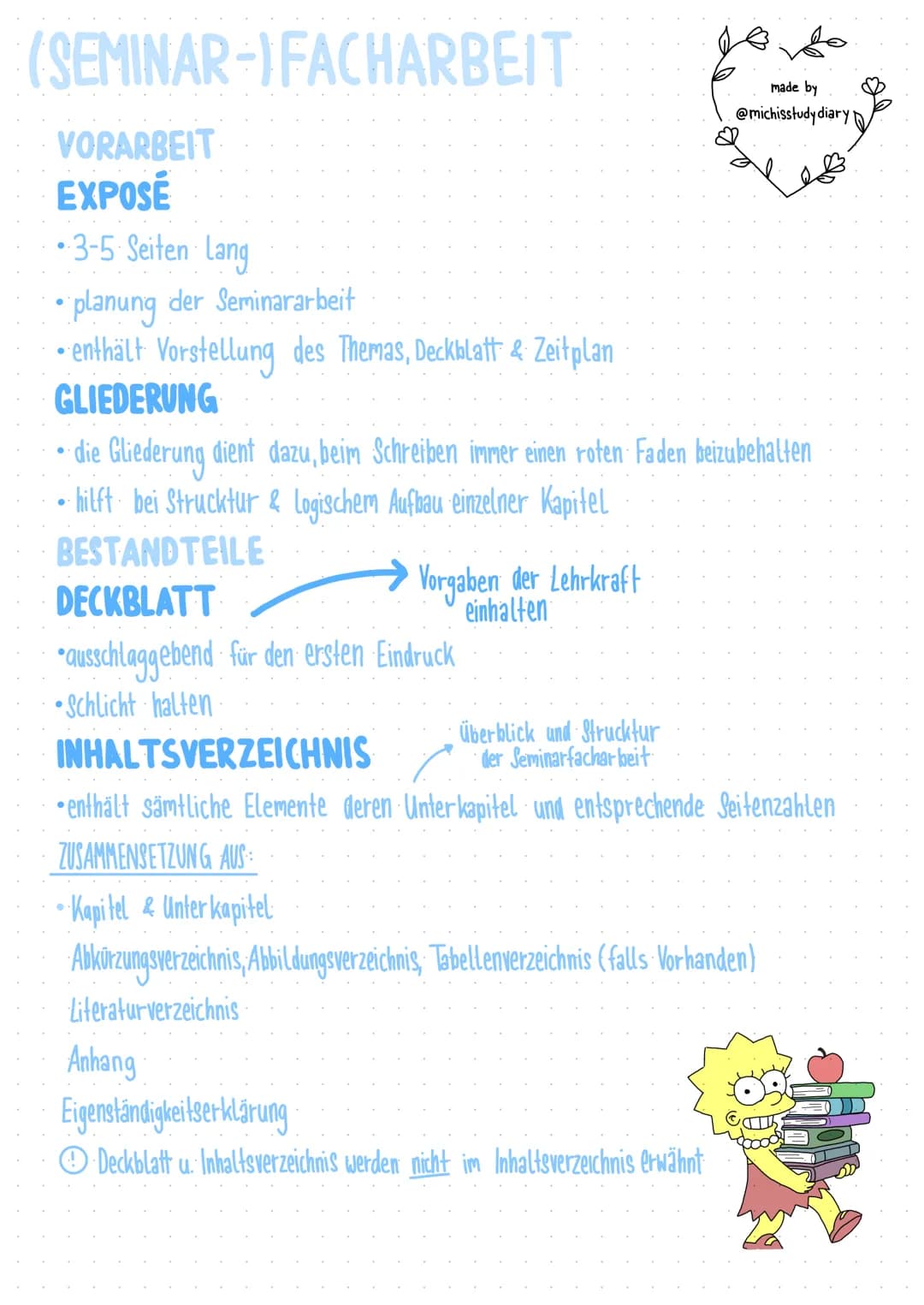 made by @michisstudy diary
DIE FACHARBEIT
·a· step by Step guide.
Themenfindung
verknüpfe dein Thema (wenn möglich mit eigenen Interessen
Th