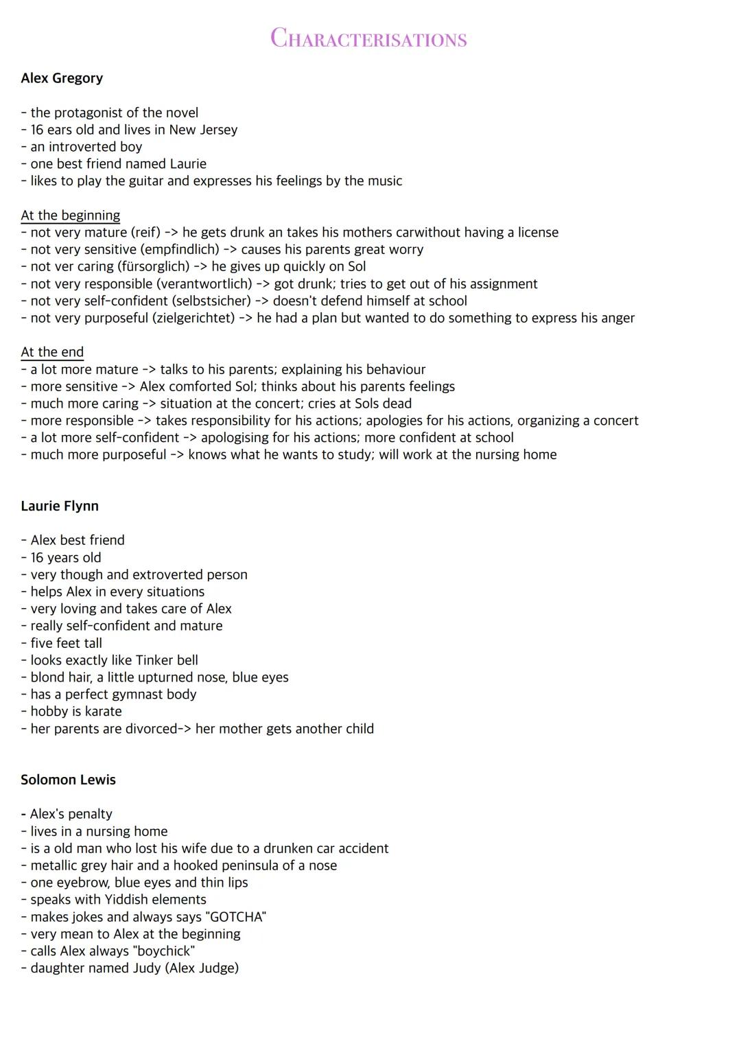 # CHARACTERISATIONS

Alex Gregory

- the protagonist of the novel
- 16 ears old and lives in New Jersey
- an introverted boy
- one best frie