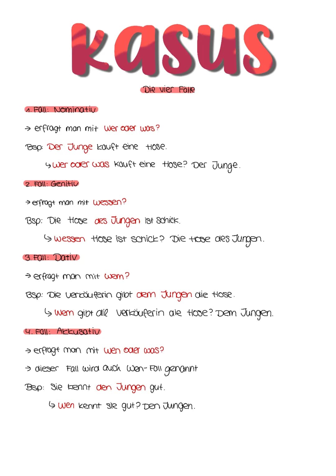 Kasus: Die 4 Fälle des Nomen