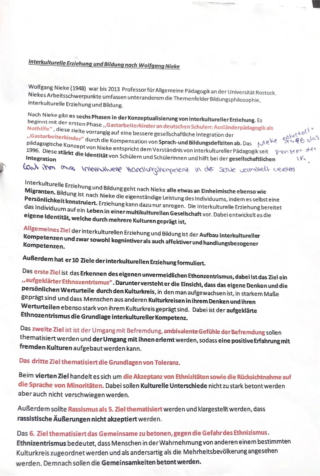 Interkulturelle Erziehung und Bildung nach Wolfgang Nieke
Wolfgang Nieke (1948) war bis 2013 Professor für Allgemeine Pädagogik an der Unive