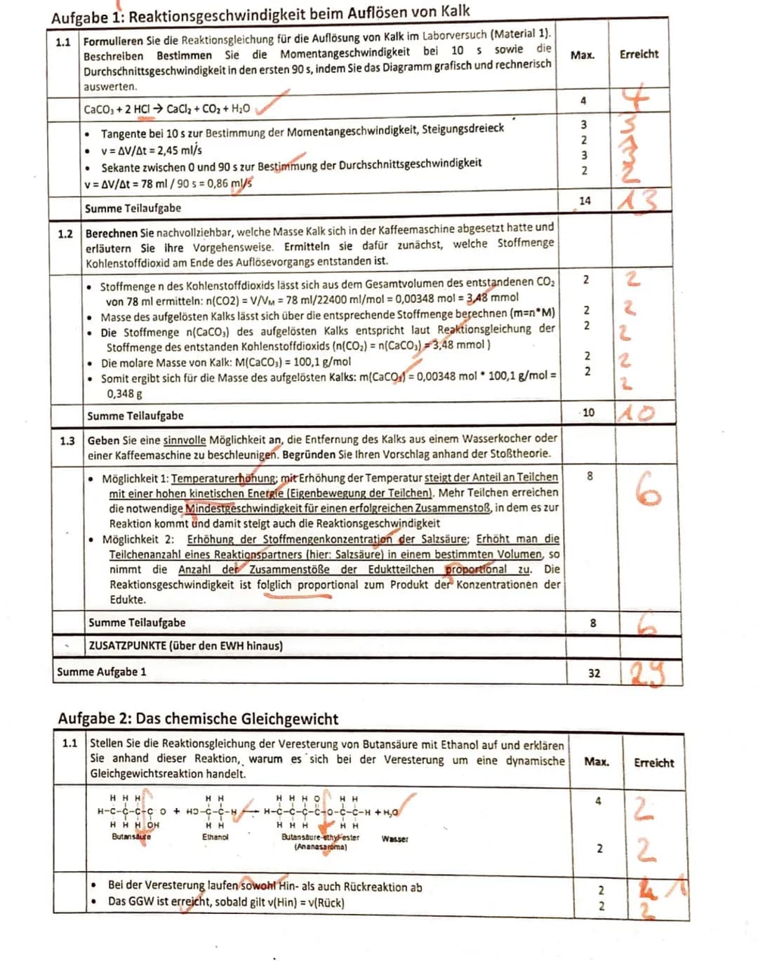 Aufgabe 1. Reaktionsgeschwindigkeit beim Auflösen von Kalk
1.1 Formulieren Sie die Reaktionsgleichung für die Auflösung von Kalk im Laborver