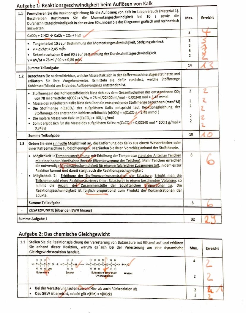 Aufgabe 1. Reaktionsgeschwindigkeit beim Auflösen von Kalk
1.1 Formulieren Sie die Reaktionsgleichung für die Auflösung von Kalk im Laborver