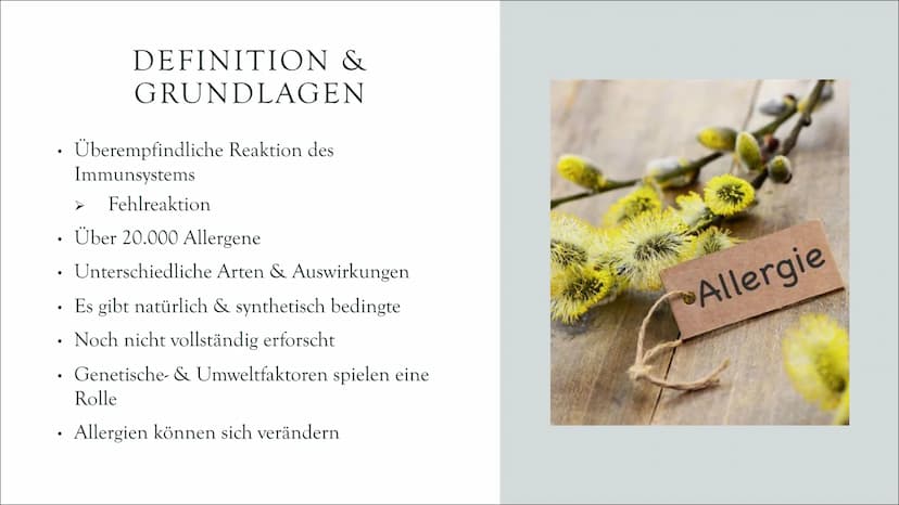 ALLERGIE • Definition & Grundlagen
●
Entstehung einer Allergie
Arten einer Allergie
Häufige Symptome
Beispiele der Symptome
Diagnose & Test
