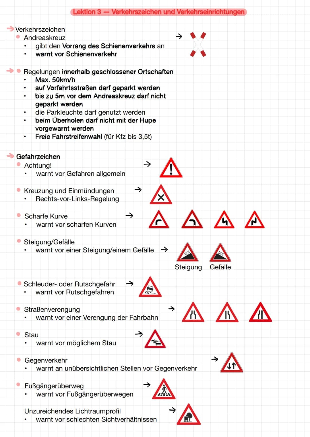 Verkehrszeichen
Andreaskreuz
gibt den Vorrang des Schienenverkehrs an
warnt vor Schienenverkehr
Regelungen innerhalb geschlossener Ortschaft