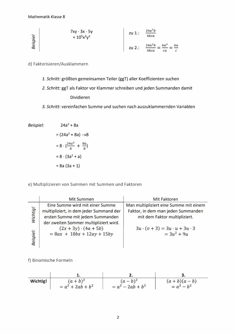 Mathematik Klasse 8
1. TERME UND GLEICHUNGEN
1.1 Arbeiten mit Termen
a) Was ist ein Term?
Wichtig! Zahlen, Größen, Variablen oder sinnvolle 