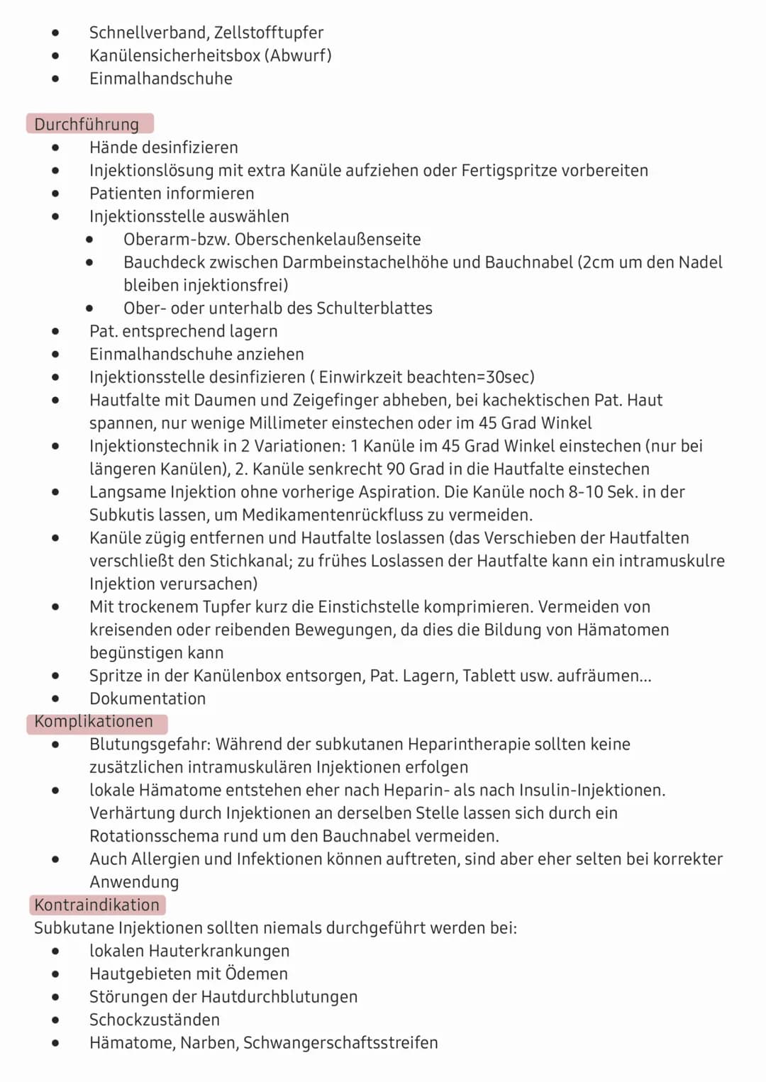 1. Definition
Als Injektion bezeichnet man die parenterale Verabreichung von Medikamenten oder
anderen Stoffen nach Arztanordnung in das Gew