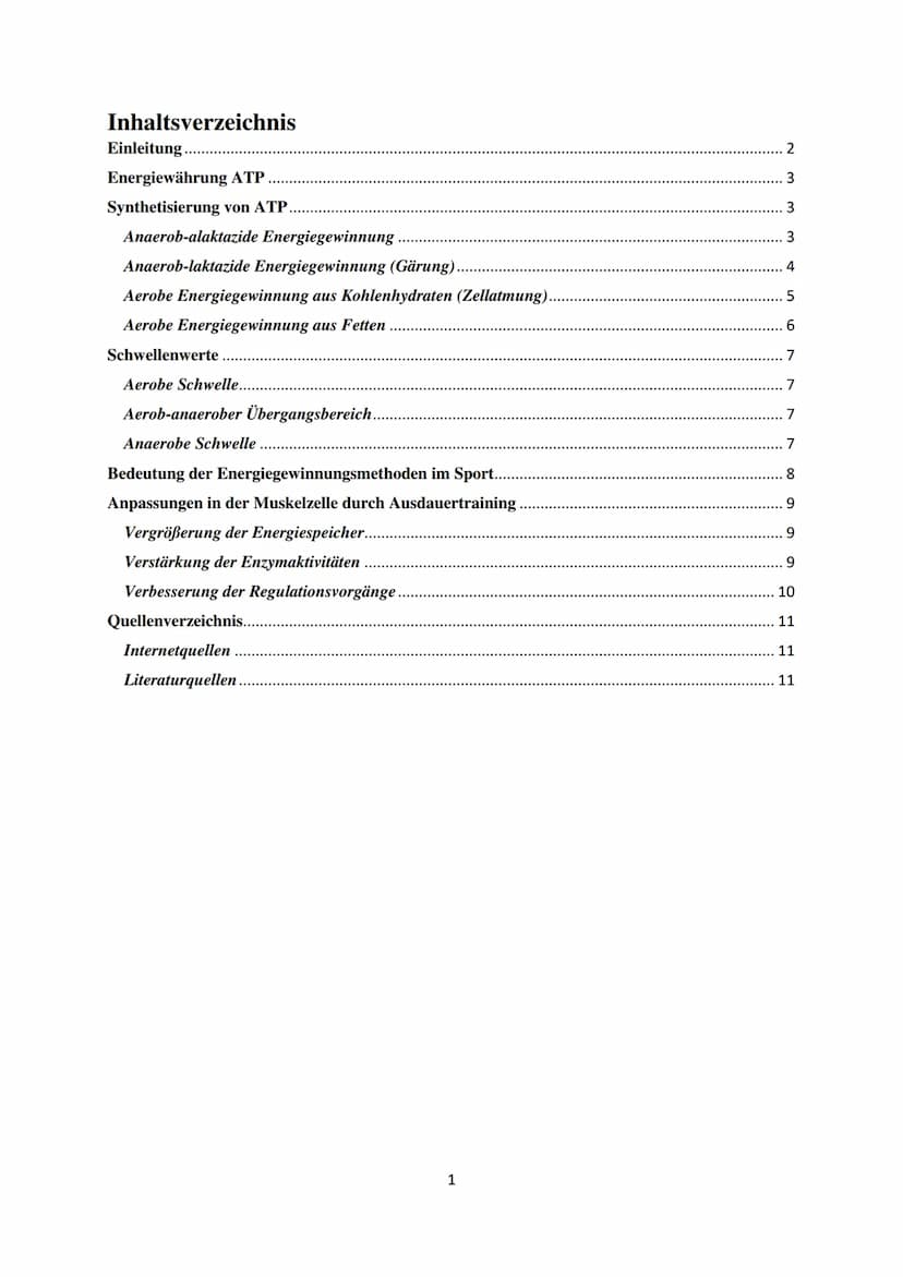 Energiegewinnung in der
Muskelzelle
GFS
Biologie Inhaltsverzeichnis
Einleitung.....
Energiewährung ATP
Synthetisierung von ATP.
Anaerob-alak