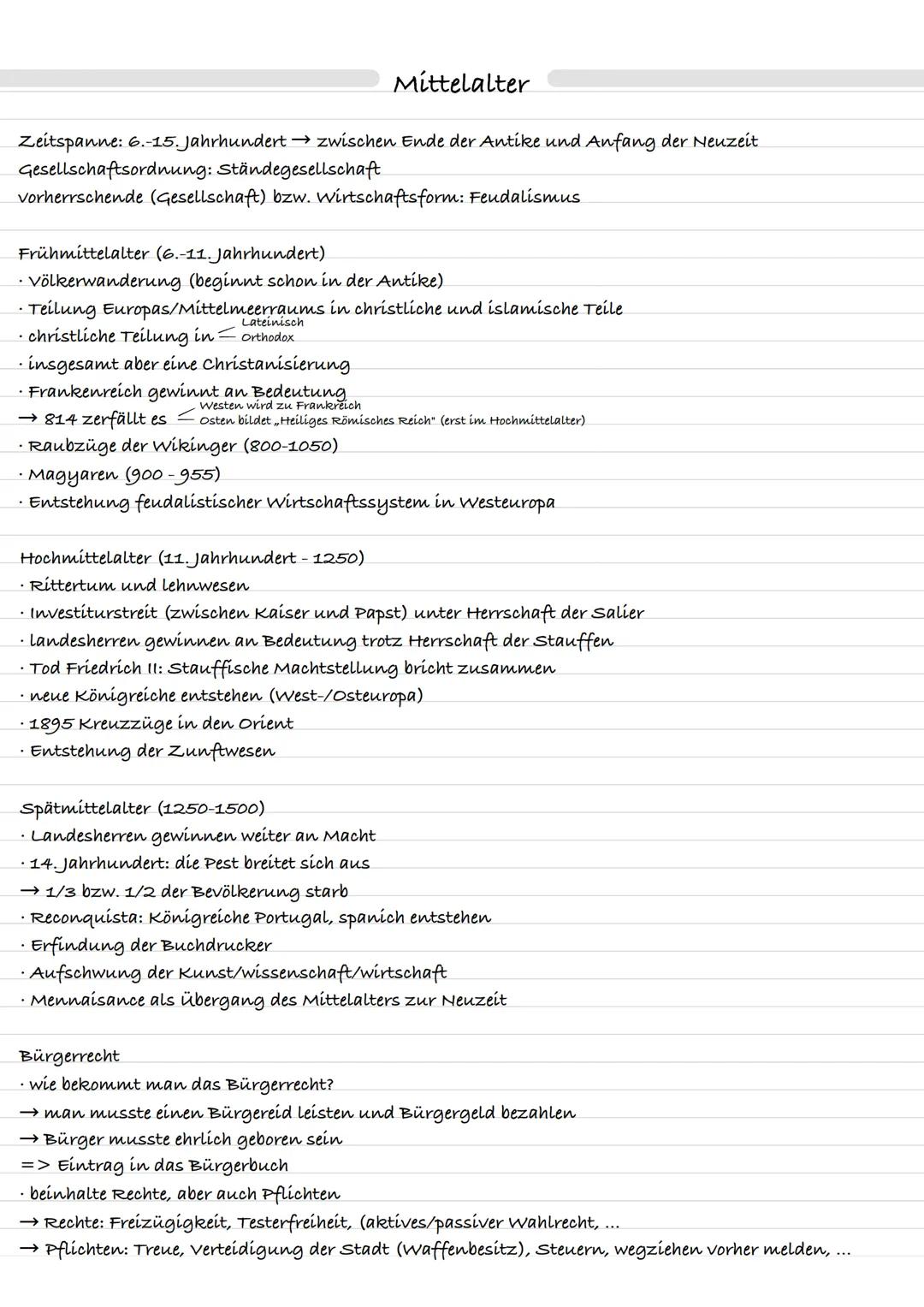Zeitspanne: 6.-15. Jahrhundert → zwischen Ende der Antike und Anfang der Neuzeit
Gesellschaftsordnung: Ständegesellschaft
vorherrschende (Ge