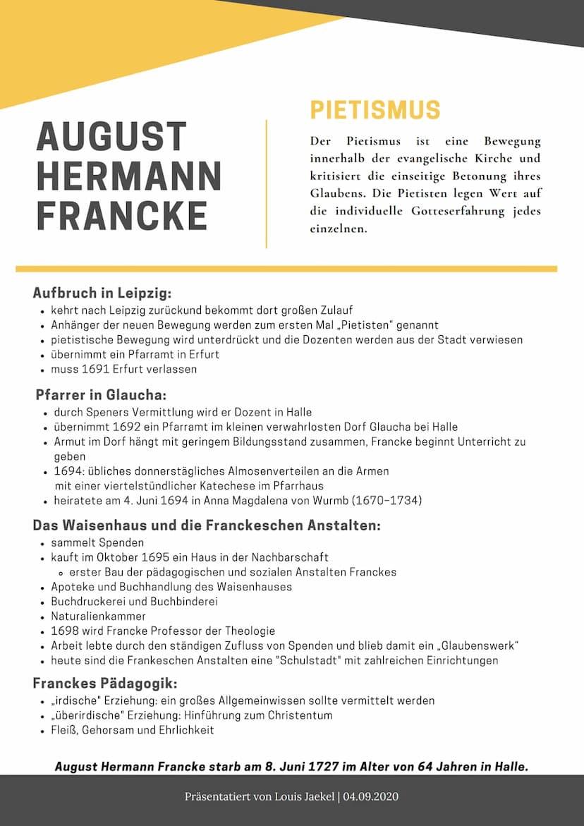 LEBEN & GLAUBE - EINE GOTTESERFAHRUNG
AUGUST HERMANN
FRANCKE
Präsentiert von Louis Jaekel
S
TRA
CONS
ROUTE PATE AUGUST
HERMANN
FRANCKE
Franc