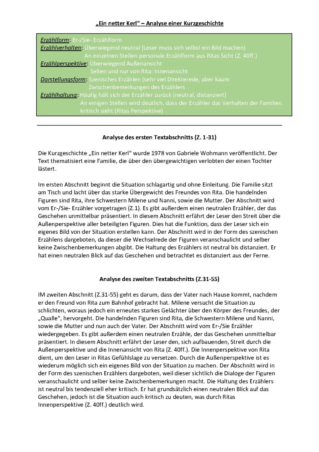 Ein netter Kerl - Analyse