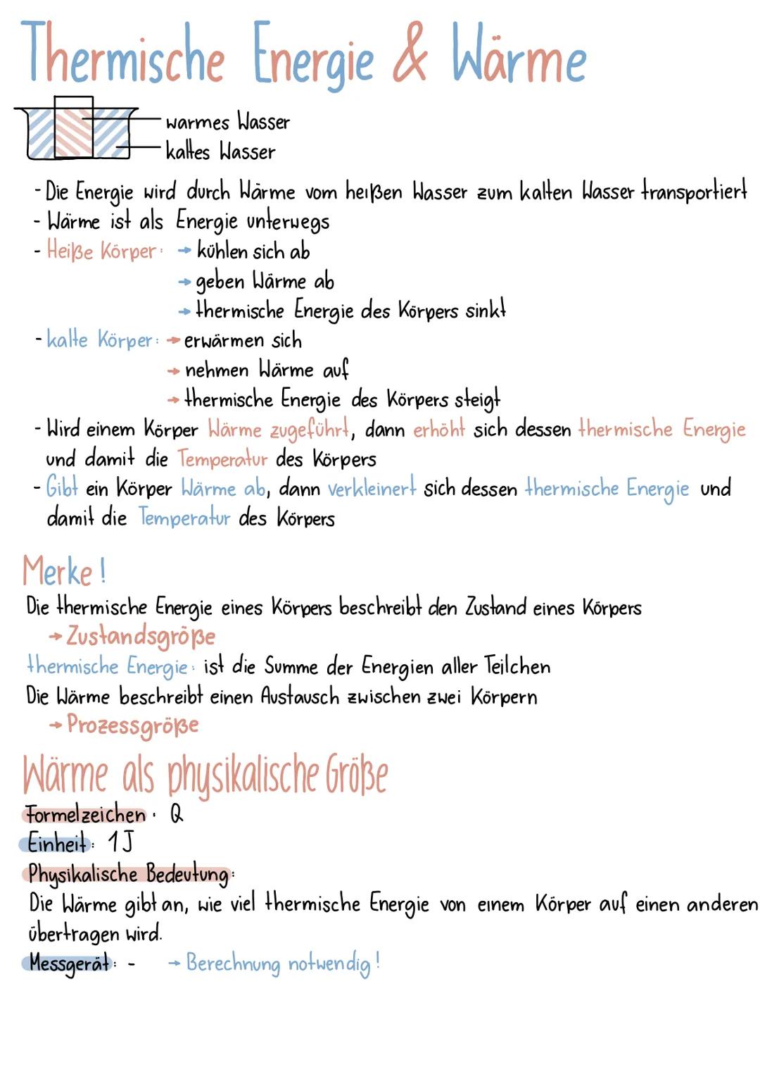 # Thermische Energie & Wärme

warmes Wasser
kaltes Wasser

- Die Energie wird durch Wärme vom heißen Wasser zum kalten Wasser transportiert
