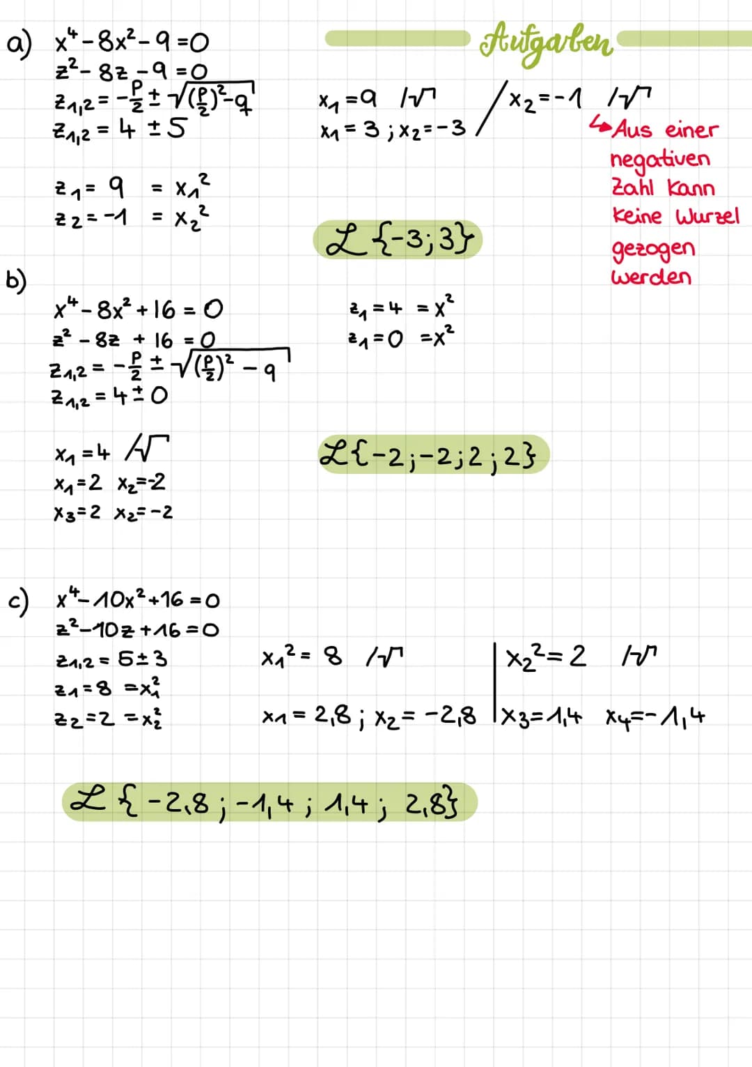 Biquadratische Gleichung
Eine biquadratische Gleichung ist ein Spezialfall
einer Gleichung 4. Grades.
ax" +bx³ + cx² +dx+e=O (Gleichung 4. G