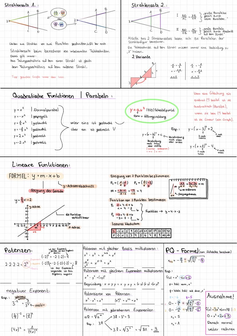 Quadrat:
A=a²
u= 4.a
Rechteck:
A = a.b
u = 2·a+2·b
Dreieck:
A = 9h
v=a+b+c
Satz des Pythagoras:
a² + b² = c²
Kathele² + Kabhete² = Hypotenus
