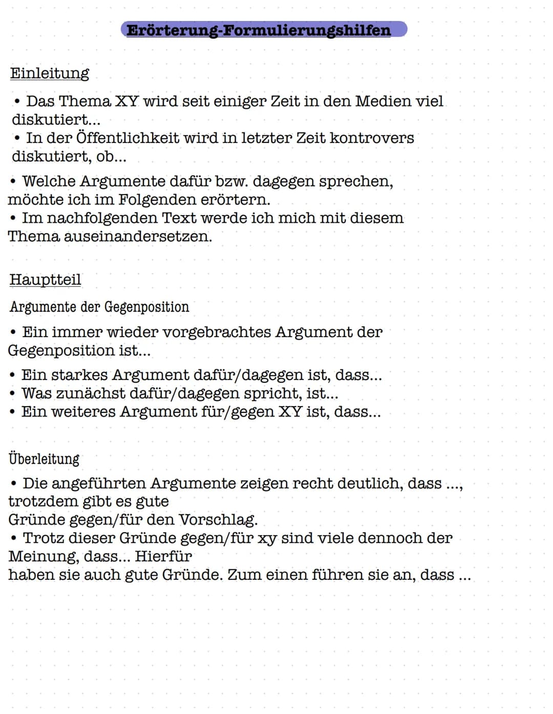 Erörterung Handout
Text gebundene Erörterung (Sanduhrprinzip)
Einleitung
-Thema
-Quelle
-Autor
-Problem
Hauptteil
-Gegenargumente aufzählen 