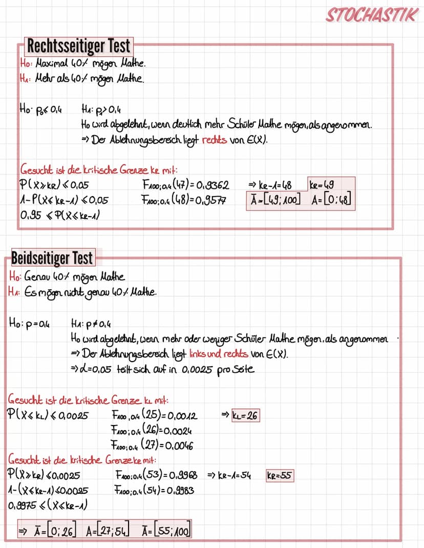 Hypothesentests
Ablehnungsbereidh
•Annahmebereich
●
Ho ist die Nullhypothese (die Ursprungshypothese)
• H₁ ist die Alternativ- (Gegen) hypot