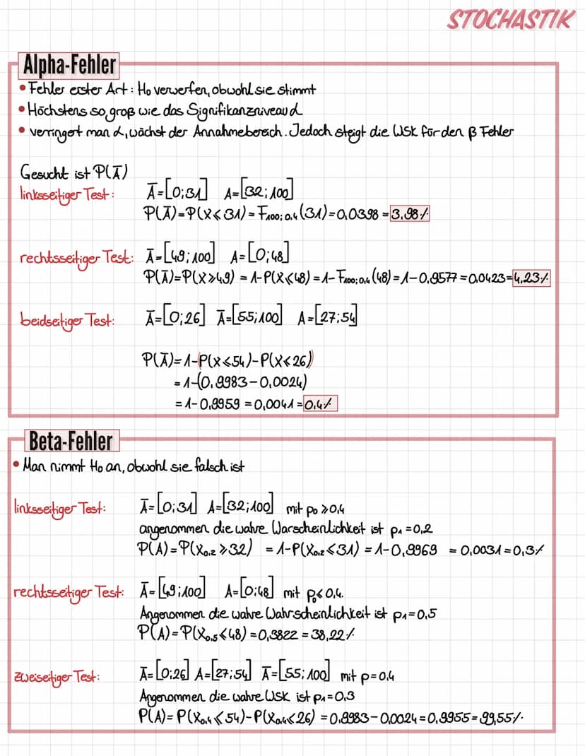 Hypothesentests
Ablehnungsbereidh
•Annahmebereich
●
Ho ist die Nullhypothese (die Ursprungshypothese)
• H₁ ist die Alternativ- (Gegen) hypot