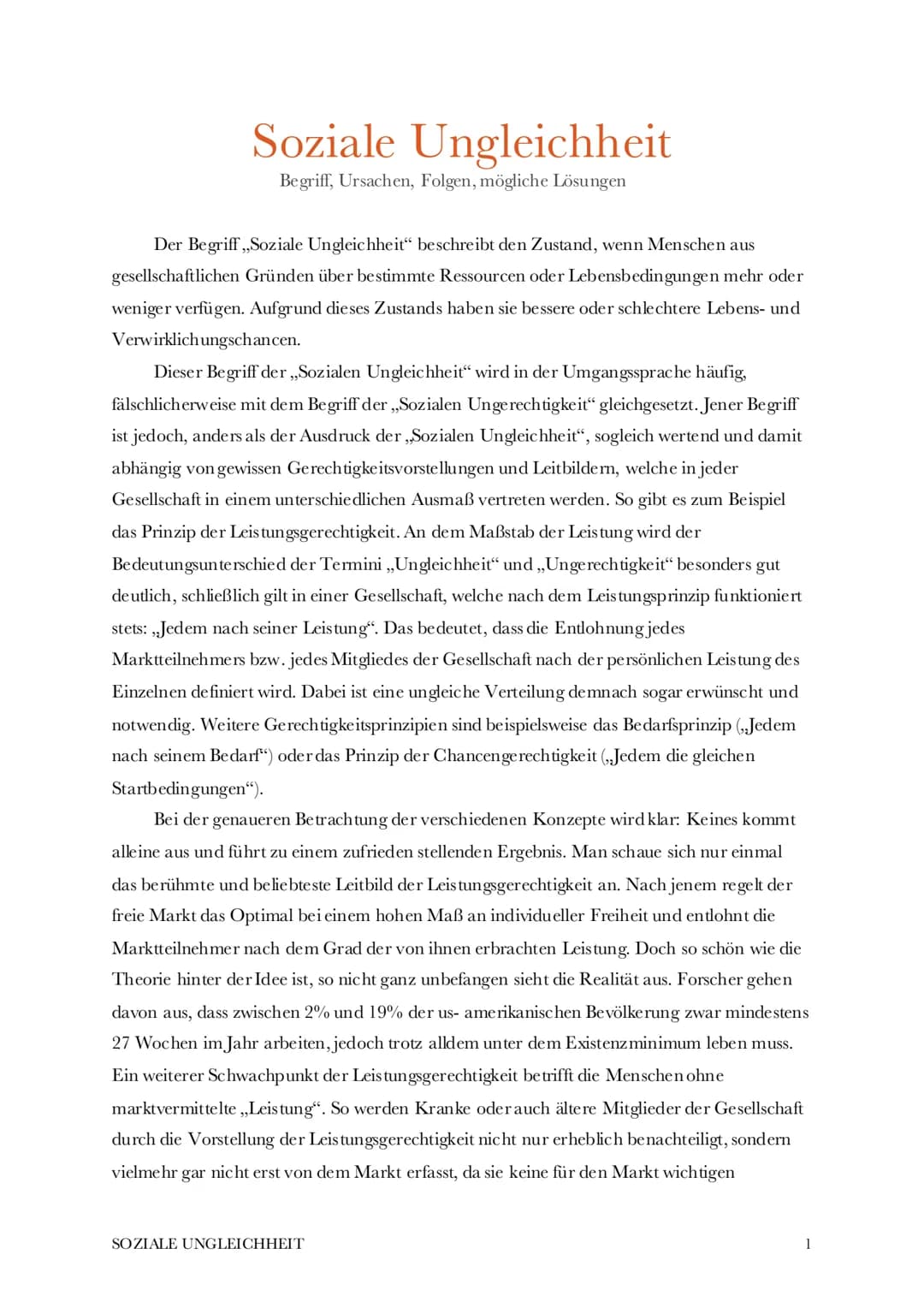 Soziale Ungleichheit
Begriff, Ursachen, Folgen, mögliche Lösungen
Der Begriff,,Soziale Ungleichheit" beschreibt den Zustand, wenn Menschen a