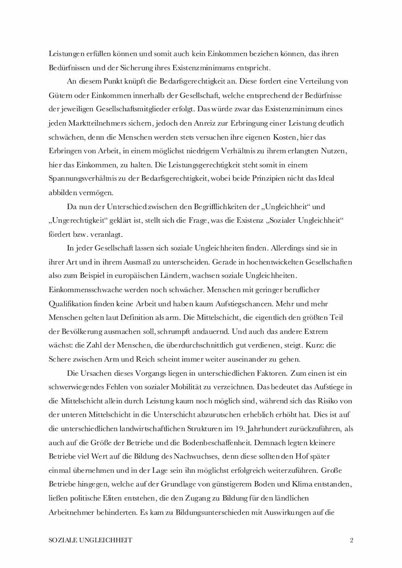 Soziale Ungleichheit
Begriff, Ursachen, Folgen, mögliche Lösungen
Der Begriff,,Soziale Ungleichheit" beschreibt den Zustand, wenn Menschen a