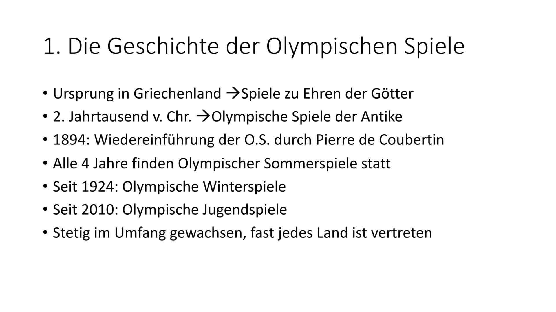 Die Olympischen Spiele
Dabei sein ist alles - Gliederung
1. Die Geschichte der Olympischen Spiele
2. Sportarten
3. Rolle der Olympischen Spi