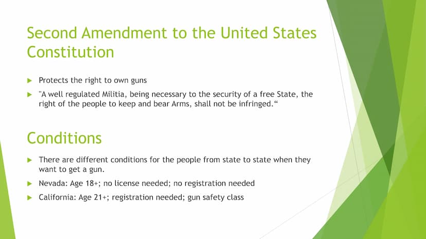 Gun control What is gun control?
Set of laws (over 20.000)
► The regulation of the sale and use of firearms. Second Amendment to the United 