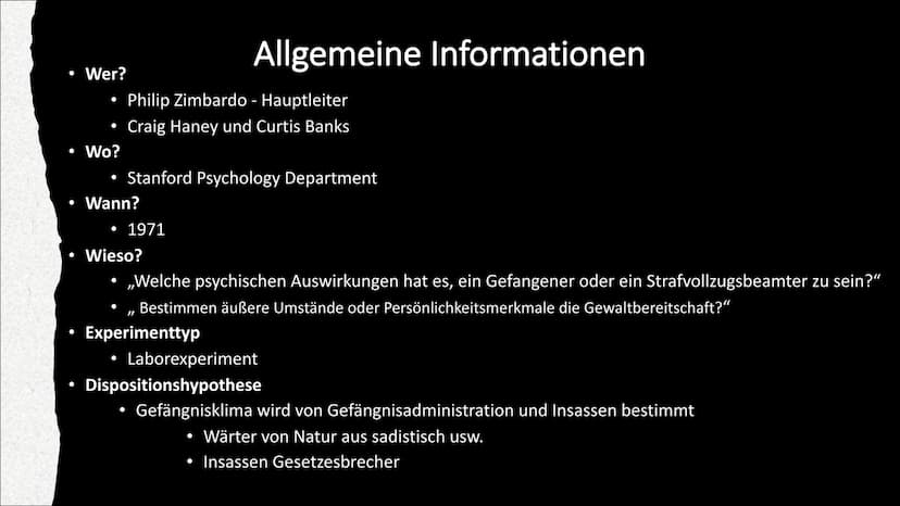 Stanford Prison Experiment
Sf-Psy 3 Fie
Dean (651), Stephen (246), Moritz (441) Allgemeine
Informationen
Gefangene
Tag 5 -
Priester &
Entlas