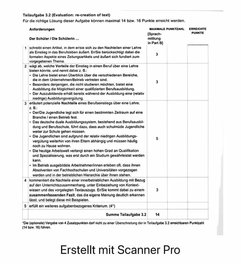 4. Kriterien/Vorgaben für die Bewertung der Schülerleistungen
a) Inhaltliche Leistung (max. 42 bzw. 48 Punkte)
Teilaufgabe 1 (Comprehension)