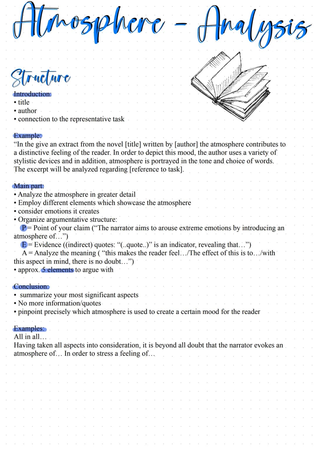 Atmosphere - Analysis
Structure
Introduction:
• title
• author
• connection to the representative task
Example:
"In the give an extract from