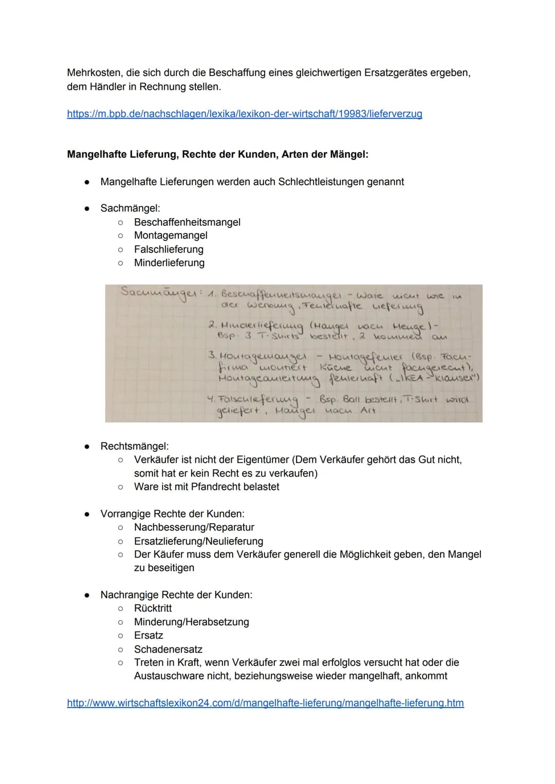 Wirtschaftsklausur, Dienstag 27.10.2020
Themen:
• Mangelhafte Lieferung
Rechte der Kunden
Arten der Mängel
● Lieferungsverzug und die Voraus