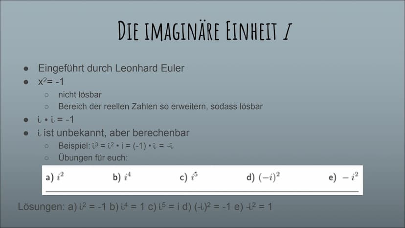 KOMPLEXE ZAHLEN
und die imaginäre Einheit „i” GLIEDERUNG
Definition komplexer Zahlen
Die imaginäre Einheit i
Notwendigkeit
Rechnen mit kompl