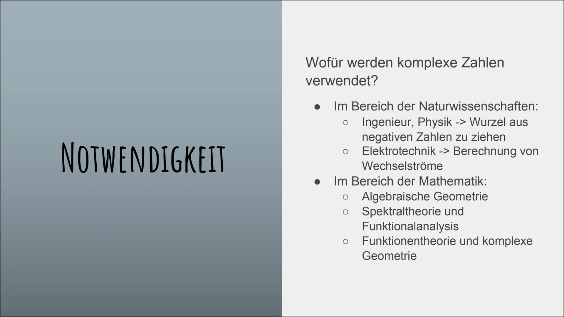 KOMPLEXE ZAHLEN
und die imaginäre Einheit „i” GLIEDERUNG
Definition komplexer Zahlen
Die imaginäre Einheit i
Notwendigkeit
Rechnen mit kompl