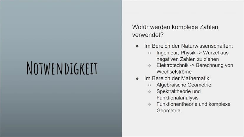 KOMPLEXE ZAHLEN
und die imaginäre Einheit „i” GLIEDERUNG
Definition komplexer Zahlen
Die imaginäre Einheit i
Notwendigkeit
Rechnen mit kompl