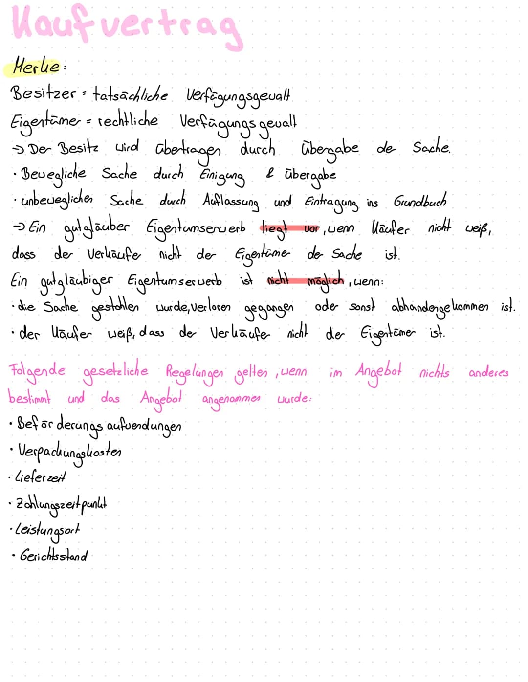 Kaufvertrag
Merle:
Besitzer tatsächliche Verfügungsgevalt.
Eigentümer rechtliche Verfügungs gevall
- Der Besitz wird übertragen durch Überga