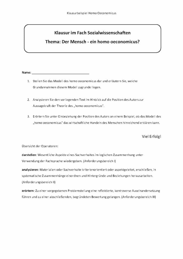 Know Beispiel Klausur SoWi (homo oeconomicus) thumbnail