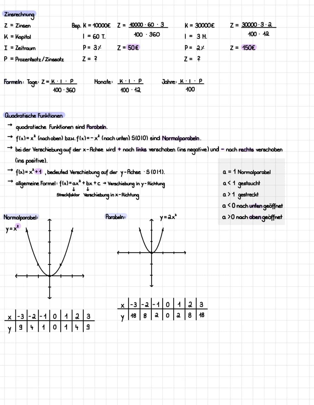 MATHE-ZAP
Prozentrechnung:
W.100
G= P/
G.p%
W = 100
W.100
p%= G
Lineares Gleichungssystem
W
G.PA
I. 2x +.
Additionsverfahren:
→ Foraussetzun