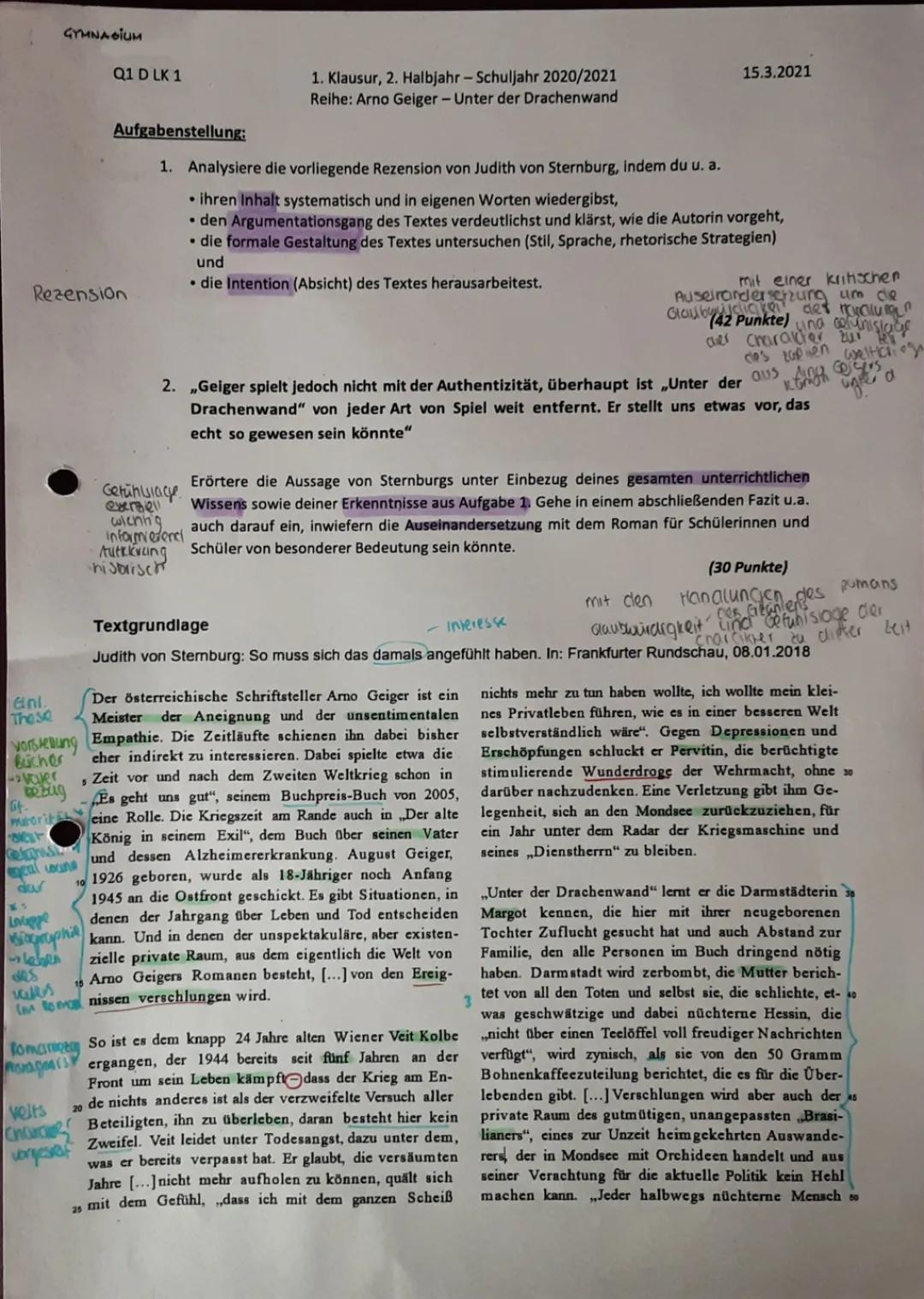 Unter der Drachenwand: Klausur, Zusammenfassung und Analyse für den Film und mehr