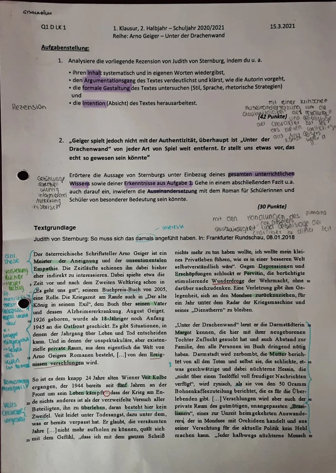 GYMNASIUM
eini.
These
Q1 D LK 1
Rezension
Livappe
Siographie
Aufgabenstellung:
1. Analysiere die vorliegende Rezension von Judith von Sternb