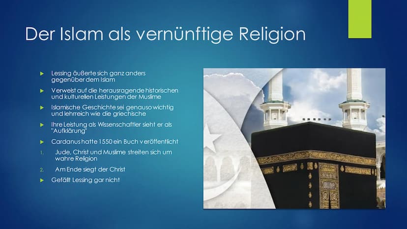 A
Lessing, der Islam
und die Toleranz Themen
Lessing und der Islam - ein aktuelles Thema
‣ Lessing und das Islambild der Aufklärung
"The tru