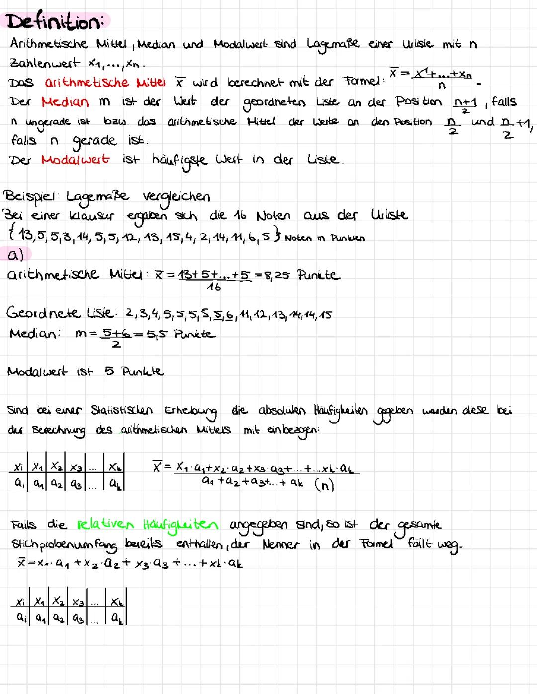 Statistik:Lagemaße und Streumaße 