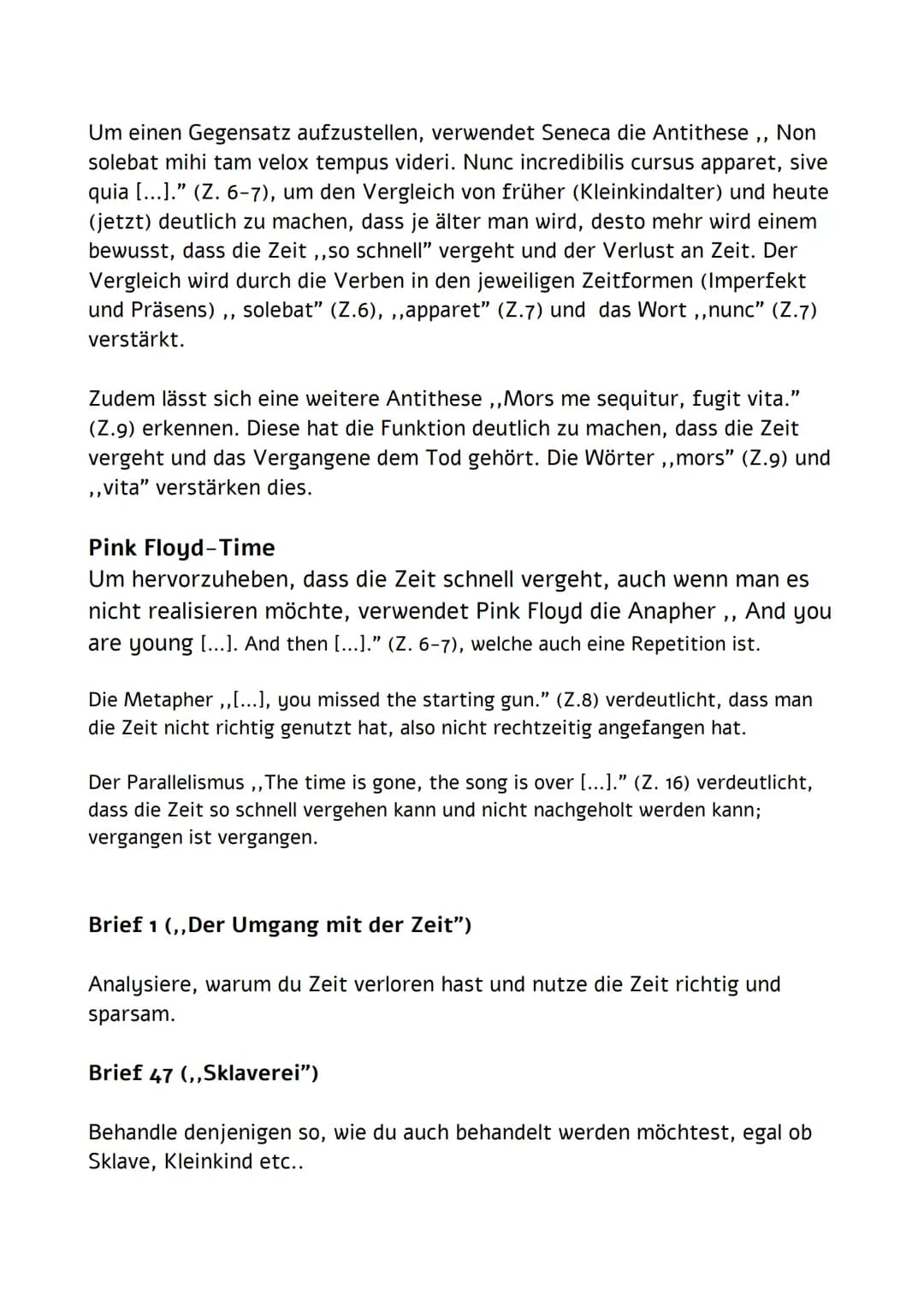 Epistulae morales 49 Übersetzung und Pink Floyd - Time Vergleich